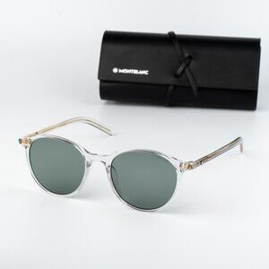 Montblanc Men Sunglasses Clear Green Round MB0326SA 004 NEW AUTHENTIC